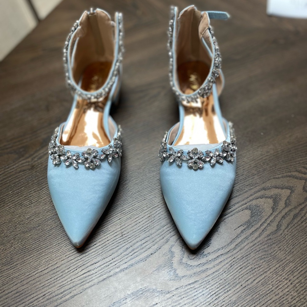 NEW Satin Blue Crystal Embellished Flats with Metallic Accents